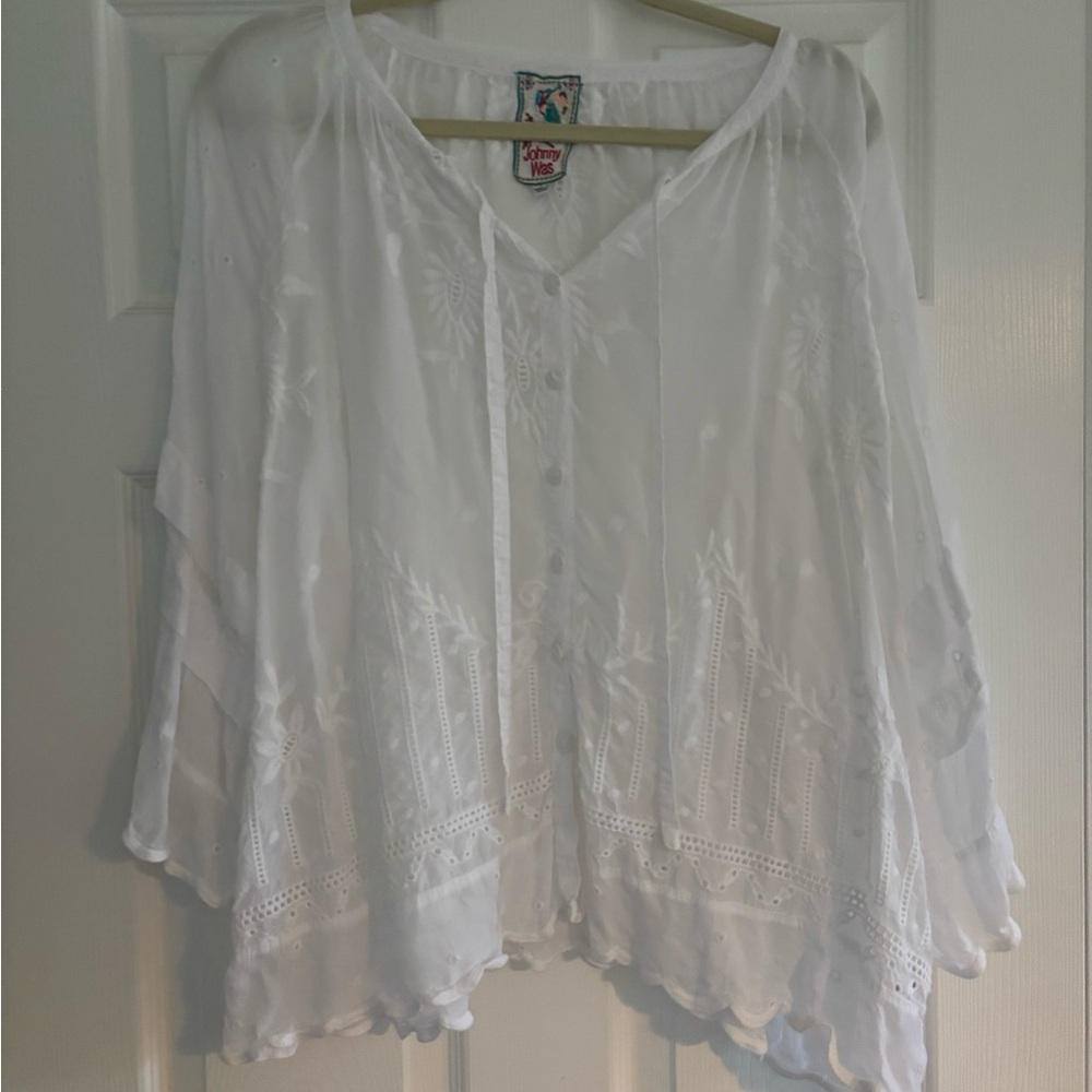 Johnny Was White Sheer Peasant Women's Top